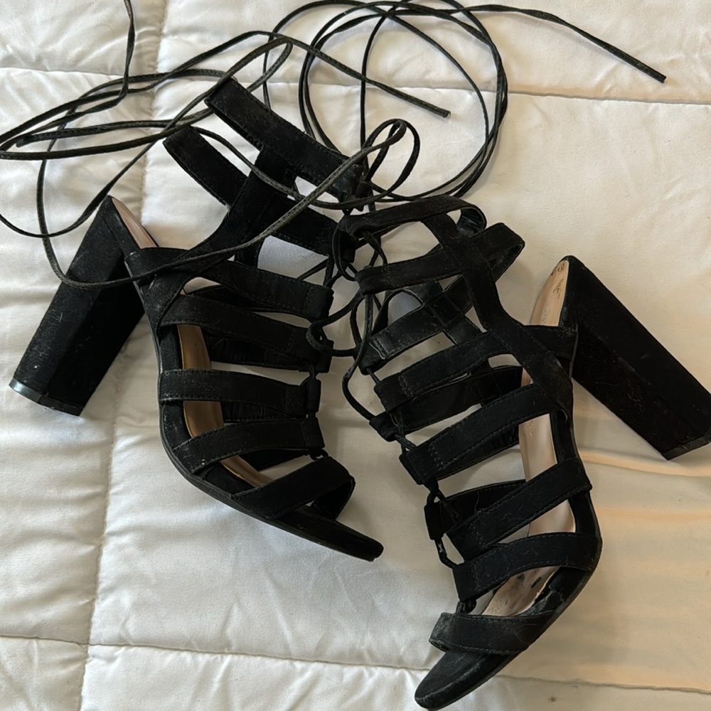 Strappy lace up sandal wedges | black | 7.5 - Picture 3 of 7